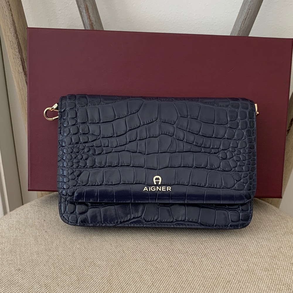 Navy Blue Crocodile Embossed Women's Bag